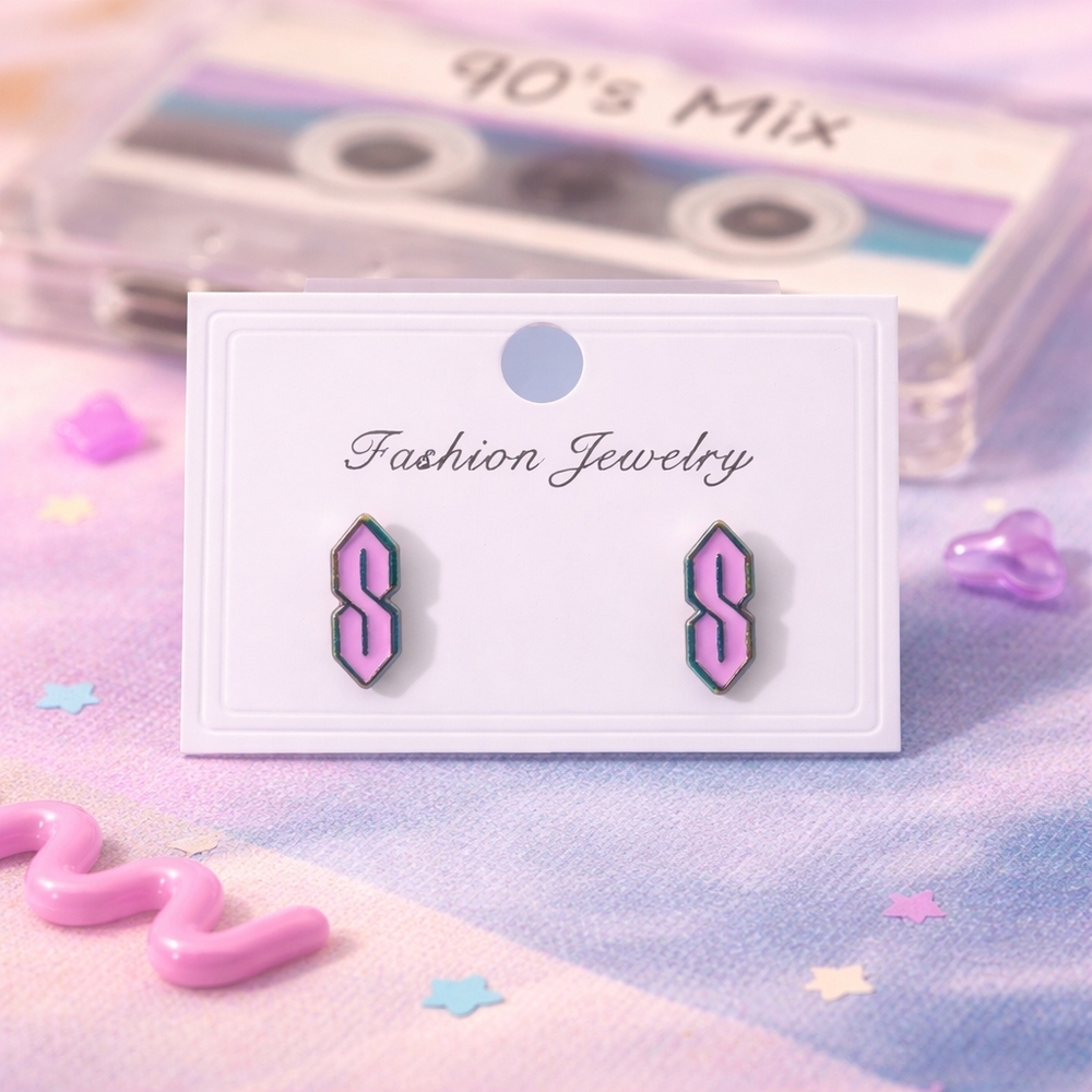 90s‎ Retro " S ” Stud Earrings Y2K Pastel Pink Trendy Cute Jewelry
